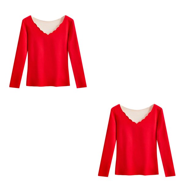 Sonducket Camisa térmica Ropa interior de invierno Ropa de abrigo Moda Tamaño compacto Lavable Top Lencería larga al tacto DIY Prop Rojo Rojo SG 2piezas