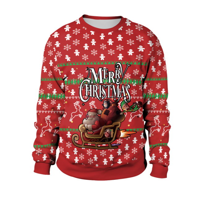 Suéter con estampado digital 3D para Navidad, jersey de manga larga con cuello redondo, holgado, de gran tamaño, para parejas