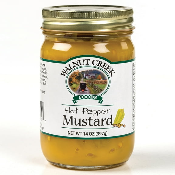 Walnut Creek Foods Hot Pepper Mustard, Two 14 ounce Glass Jars