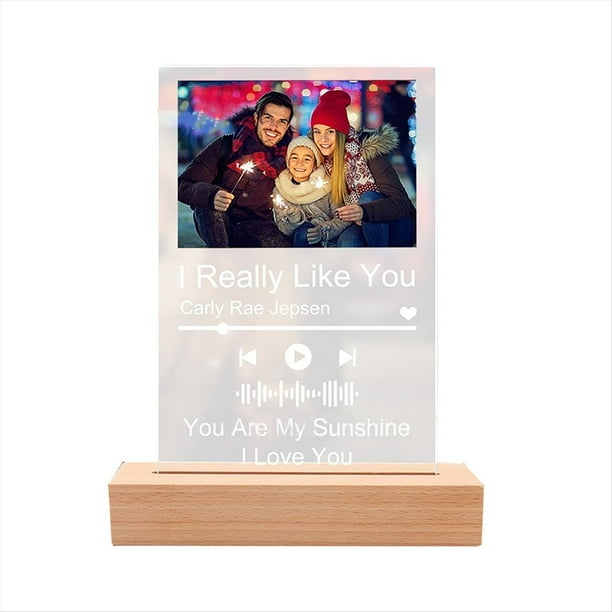 Placa de Fotos Personalizada de Música de en Acrílico con Luz LED . Regalo para el Día de la Madre. Marcos de Fotos para Parejas.