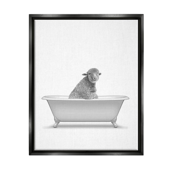 Stupell Industries Farmhouse Sheep In Bathtub Animals & Insects Painting Black Floater Framed Art Print Wall Art