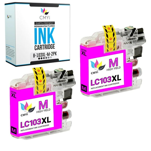 CMYi LC103 Magenta 2-Pack Ink Cartridges compatible for Brother LC103 - DCP J152W, MFC J450DW, J4510DW, J4610DW, J470DW, J4710DW, J475DW, J650DW, J6520DW, J6720DW, J6920DW, J870DW, J875DW (2 Magenta)