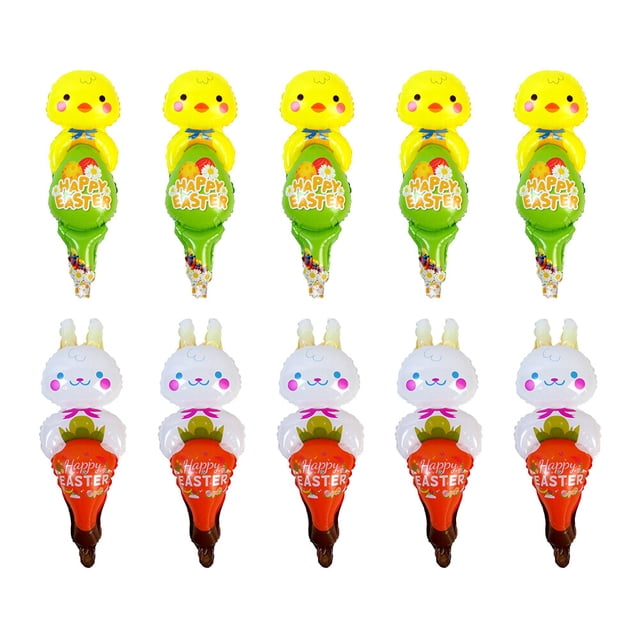 FELTECHELECTR 10 piezas de palitos inflables de Pascua para fiestas, globos, juguetes inflables de conejo y pollito.