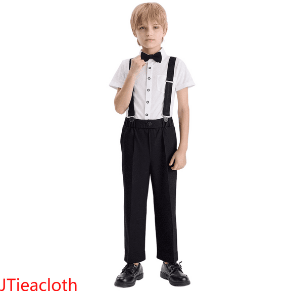 JTieacloth Boy Outfits 2-Piece Boys Short Sleeve Shirt Outfit Set Kids School Formal Casual Wear Childrens Dress Shirt Top And Pants,Sizes 4-5 Years(Black)