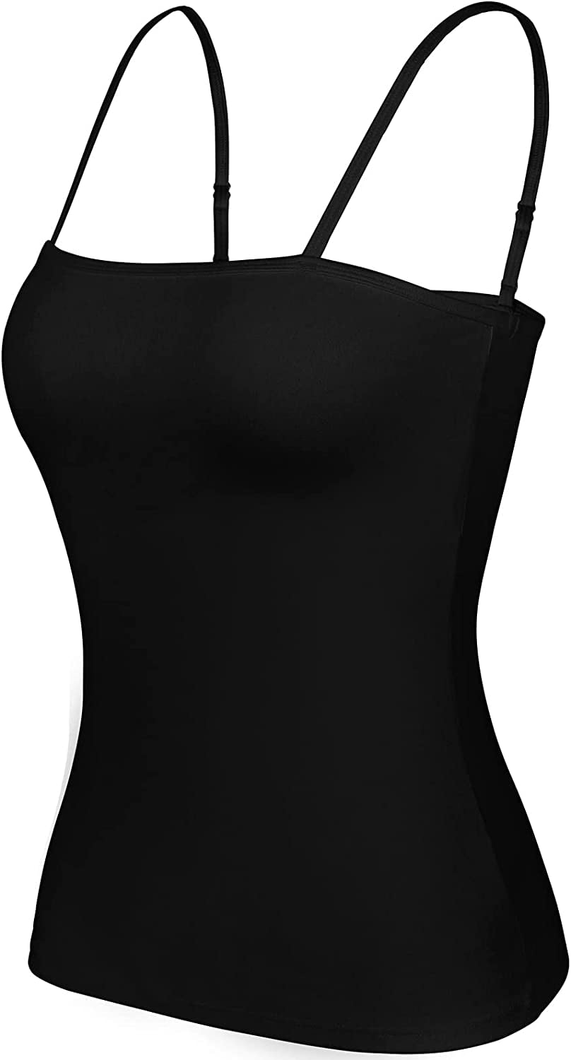 V FOR CITY Cotton Shelf Bra Camisole for Women Square Neck Adjustable  Spaghetti Tank Tops Summer Short Cami 