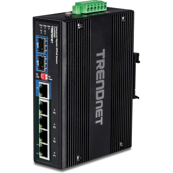 TRENDnet TI-UPG62, 6-Port Hardened Industrial Gigabit PoE   DIN-Rail Network Switch