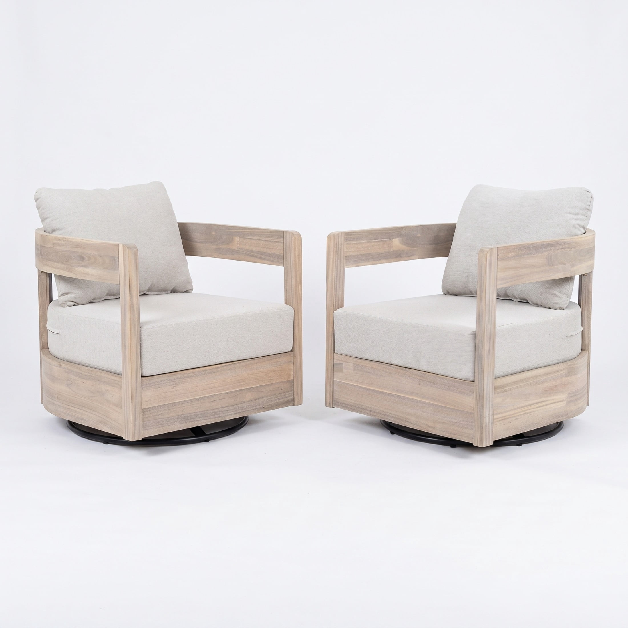 Christopher Knight Home 360° Outdoor Swivel Lounge Chair, Light White Wood Frame with Beige Cushion, Set of 2