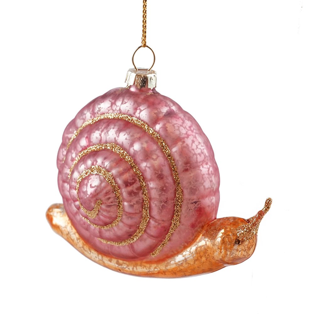 Garden Snail Crackled Glass Finish Hanging Christmas Ornament, One