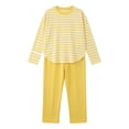 thumbnail image 2 of sdhkgrrt Women's 2 Piece Pajama Set Striped Long Sleeve Round Neck Pullover Tops Wide Leg Pants Casual Outfit Soft Comfy Stretchy Lounge Tracksuit, Yellow 2XL, 2 of 6