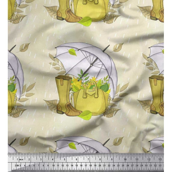 Soimoi Cotton Duck Fabric Umbrella,Boots & Handbag Women Decor Fabric Printed Yard 42 Inch Wide