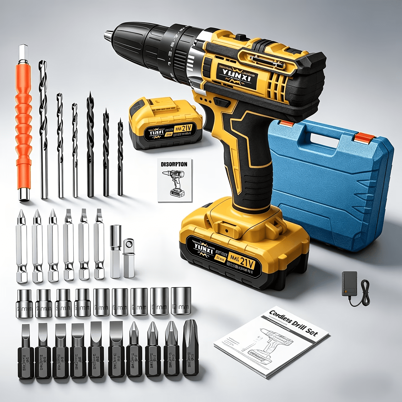 Cordless Hammer Drill - 21V Brushless Electric Power Impact Drill Set with Battery & 1/2 Inch Self-Locking Metal Chuck & Accessory for Drilling Wood Bricks Metal