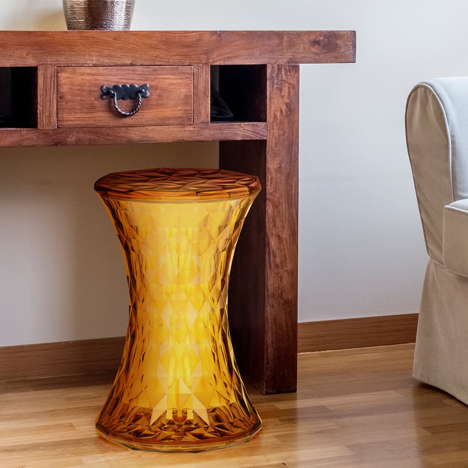 Oumilen Transparent Orange Plastic Hourglass Side Table Nightstand