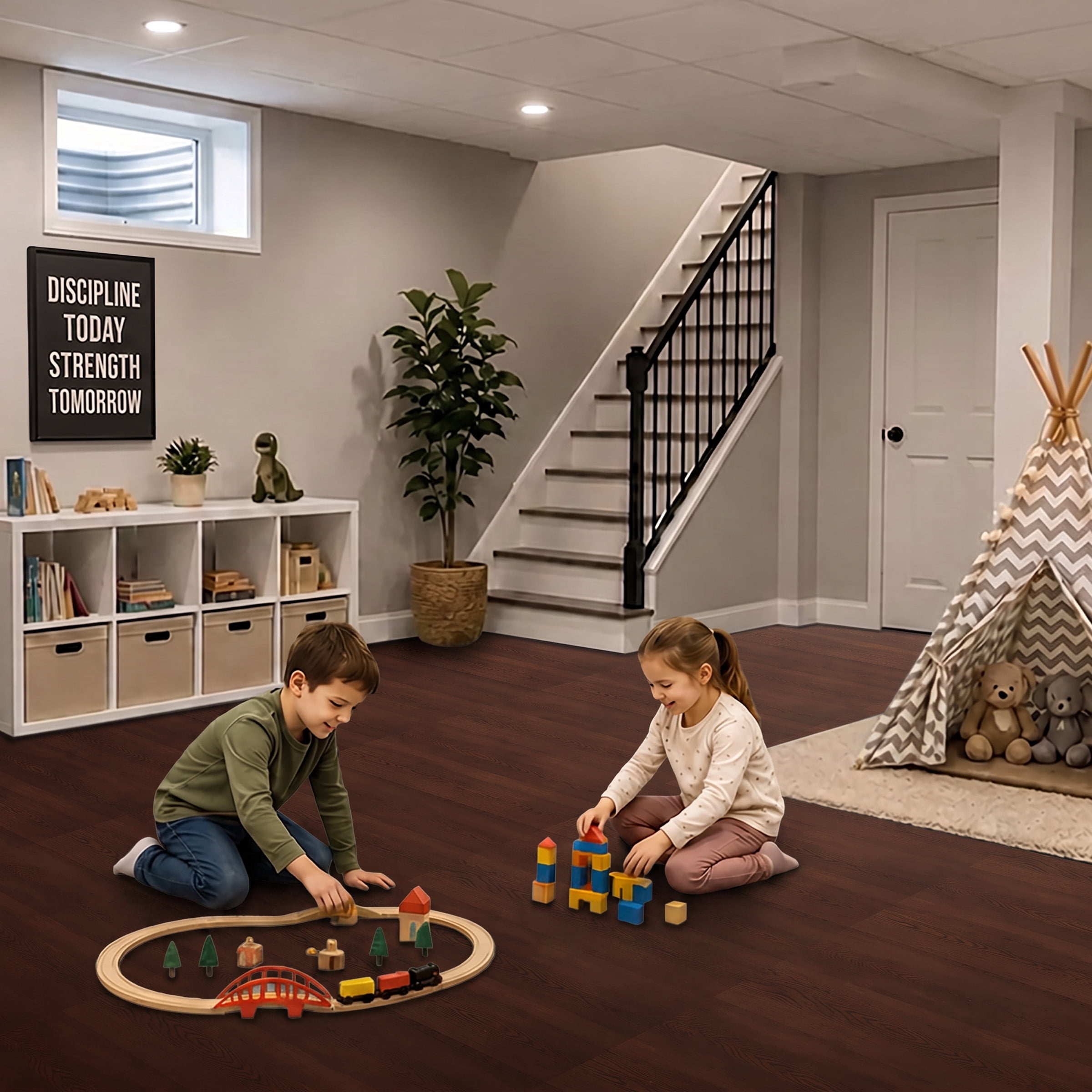 Sorbus Waterproof Wood Grain Foam Floor Tiles, 16 Tiles, 64 Sq Ft, Interlocking, Dark Mahogany