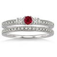 thumbnail image 2 of 1.5 Carat Round Cut Red Ruby And Moissanite Diamond Three Stone Bridal Set On 10K White Gold, Promise Ring, Anniversary Ring, 2 of 3
