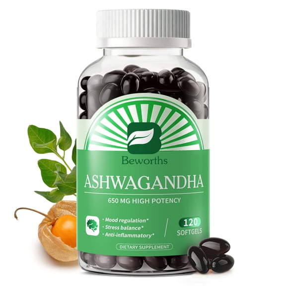Ashwagandha Capsules -Ashwagandha Supplement - Stress Relief, Mood Enhancer & Natural Energy Support Supplement for Men and Women - 120 Softgels