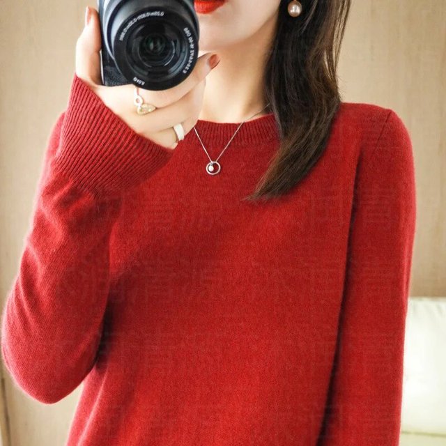 Nouvelle Collection Automne-Hiver pour Femmes, Chandail Uni à Col Rond, Chandail Mode à Manches Longues en Tricot, Chandail de Base, Haut pour Femmes