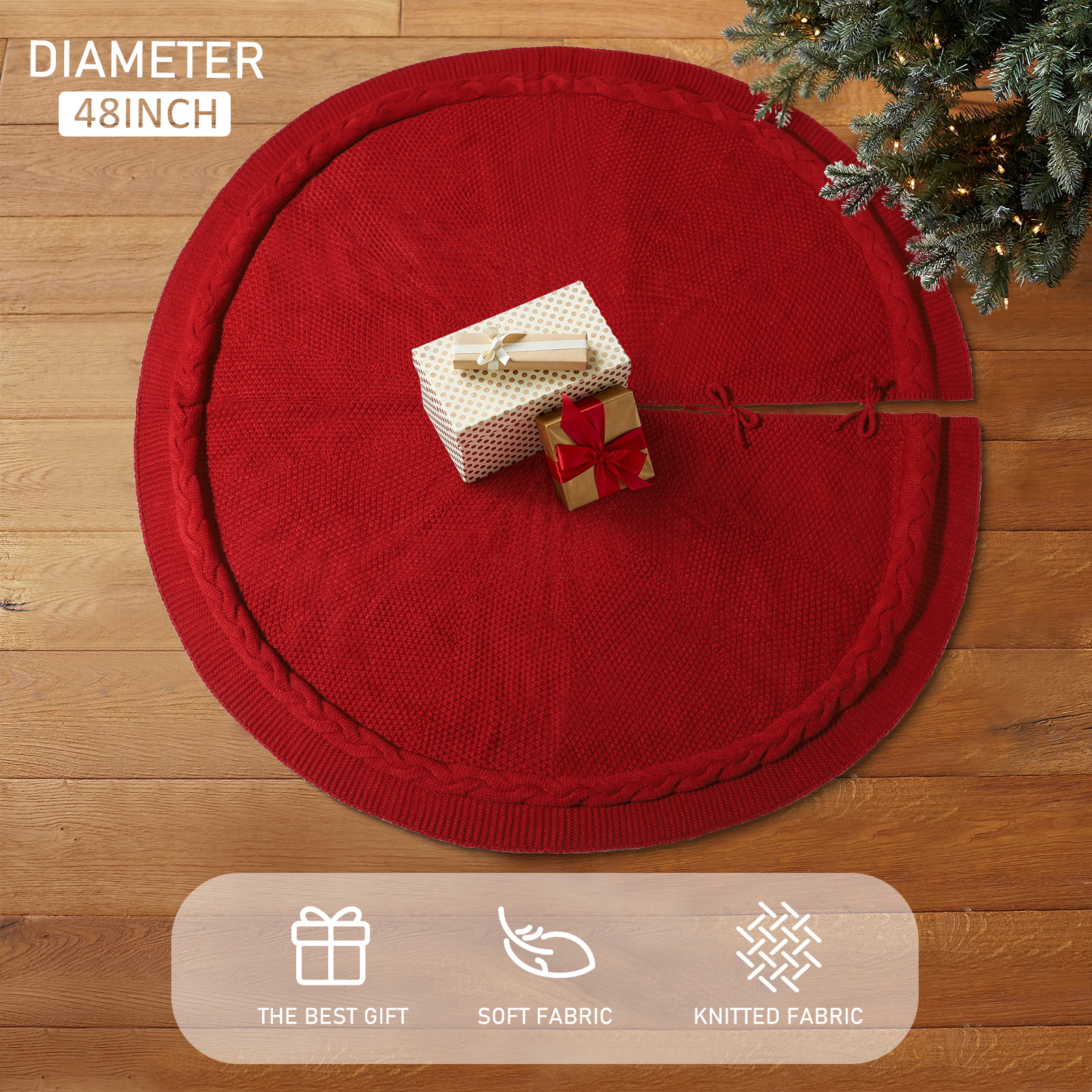 Ayieyill 48-Inch Knitted Christmas Tree Skirt, Red photo 6
