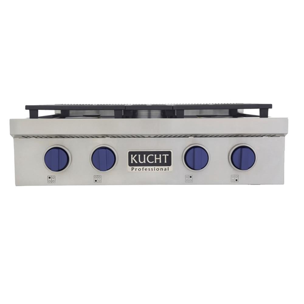 Pemberly Row 30" Natural Gas Range Top in Stainless Steel with Royal Blue Knobs