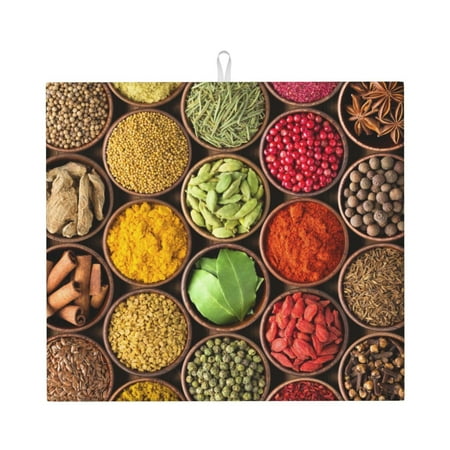 

Vsdgher Spices And Herbs Print Dish Drying Mat Kitchen Counter Mat Dish Drying Pad for Dishes Utensils Pots and Pans 16 x 18