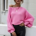 thumbnail image 2 of Lovskoo 2024 Sweaters for Women Plus Size Trendy Off Shoulder Knit Coat Top Round-Neck Loose Long Sleeve Splicing Coat Hot Pink, 2 of 9