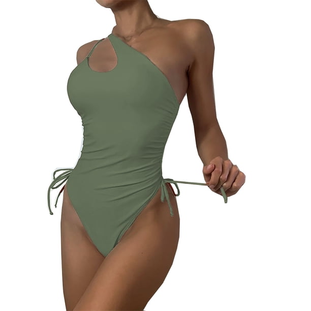 Gibobby Trajes de Baño Mujer Traje de baño sexy con tiras en los hombros de color sólido y espalda abierta para mujer(B,M)