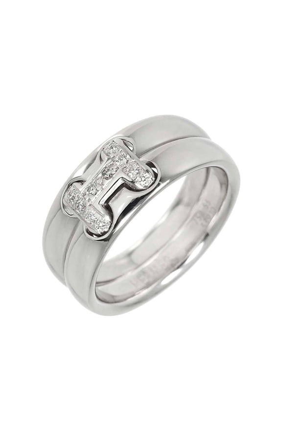 Pre-Owned Hermes Herms Olympe #53 Diamond Ring in 18K White Gold (750)