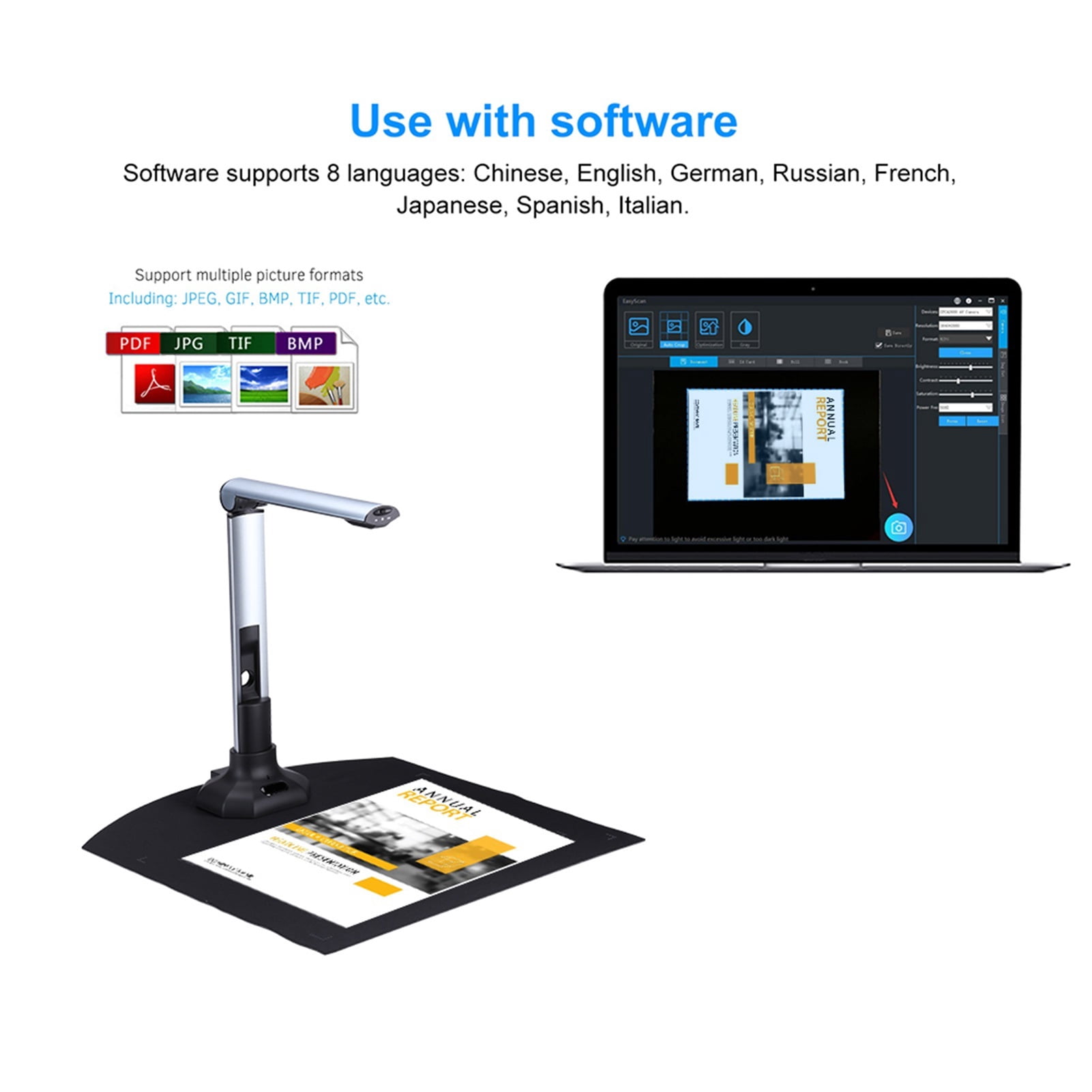 BK52 Portable Book & Document Camera Scanner, Capture A3 HD USB 2.0 Scanner With LED Light For ID Cards Passport Books Watermark ,Built-In Convenience