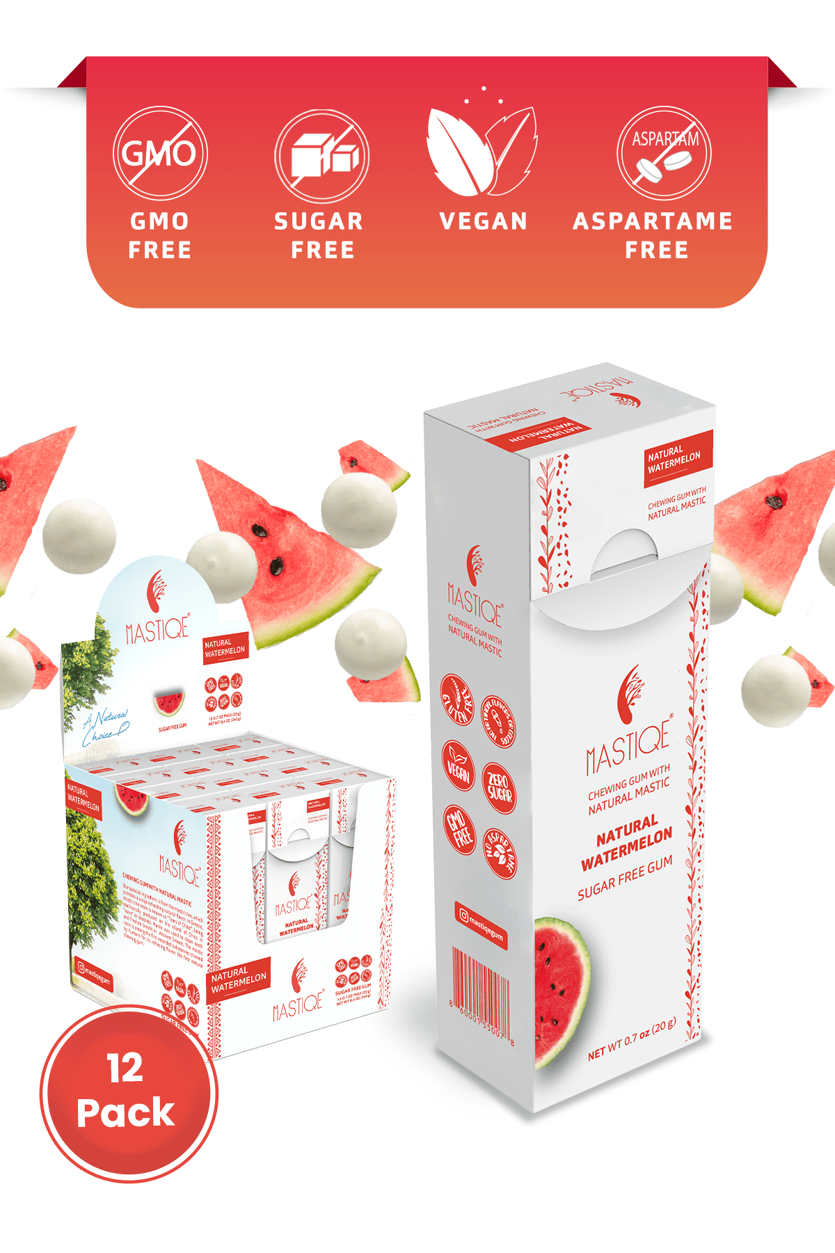 Mastiqe Sugar Free Chewing Gum with Natural Mastic -Watermelon