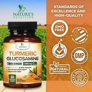 Turmeric Curcumin Supplement - 95% Curcuminoids with Glucosamine, Ginger & MSM, BioPerine Black Pepper Extract for Best Absorption, Natural Vegan Joint Support, Non-GMO, Bottled in USA - 60 Capsules