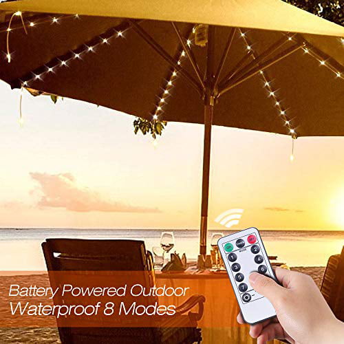 Outdoor Hanging Umbrella LED Light Battery Operated Waterproof for Patio Umbrellas Camping Tents Decorate JXTZ Patio Umbrella Lights 104 LED 8 Lighting Mode String Lights with Remote Control 