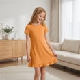 thumbnail image 5 of Ruyang Girls Short Sleeve Dress Crew Neck Ruffled Hem A Line Dress Solid Loose Fit Lightweight Casual Sporty Dresses for Kids Toddlers, 5 of 8