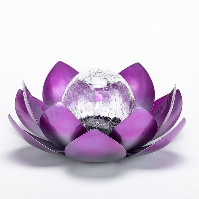 Huaxu Luces solares para decoración al aire libre, luz de loto púrpura, luz de flor de vidrio LED impermeable para jardín, patio, porche