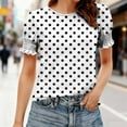 thumbnail image 2 of Otvok Women'S Spring Summer Polka Printed Base T-Shirt Lace Sleeves Short Sleeve Round Neck Tops Blouses, 2 of 6