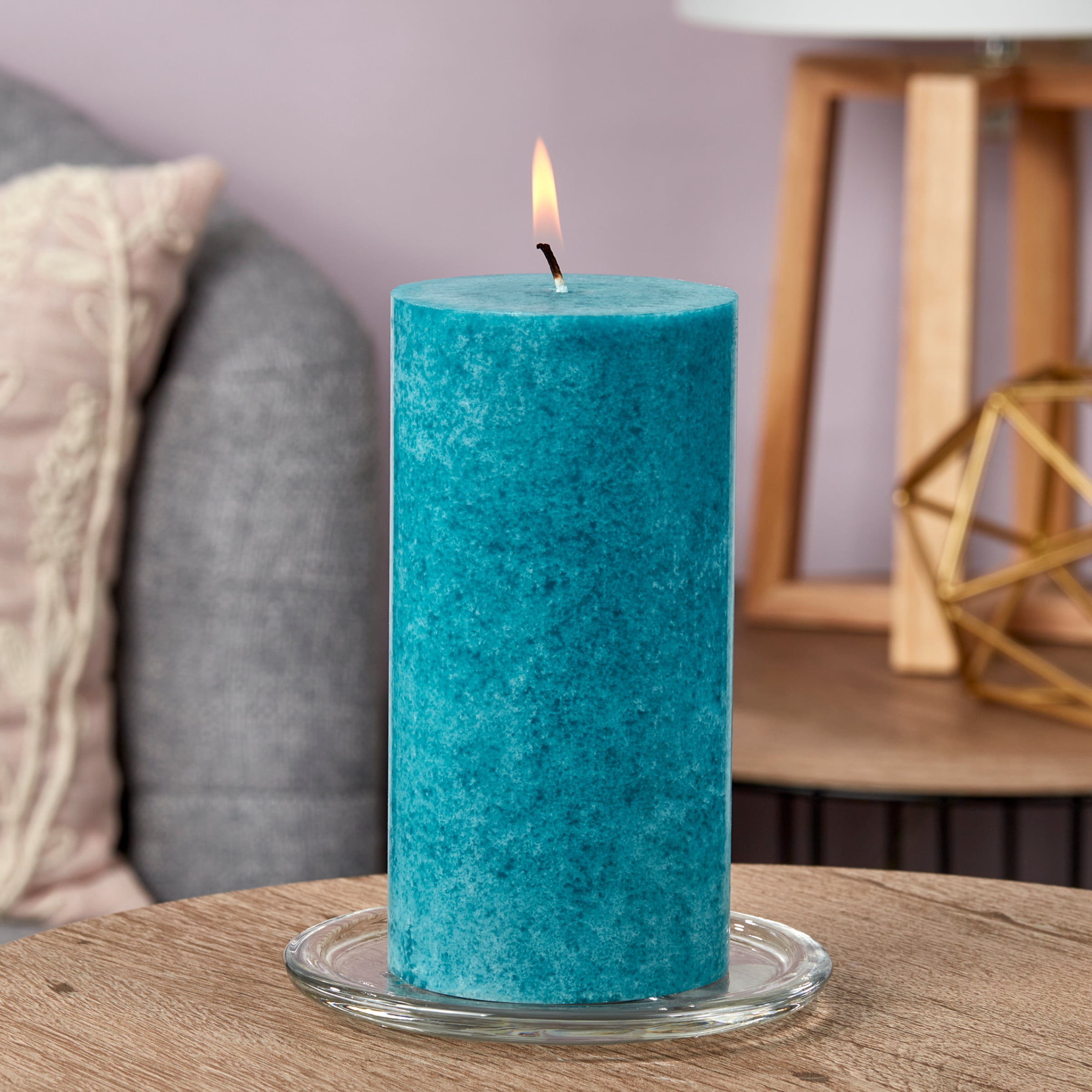 Mainstays Unscented Decorative Mottled Pillar Candles, 3x6inch tall, Teal Mottled Color