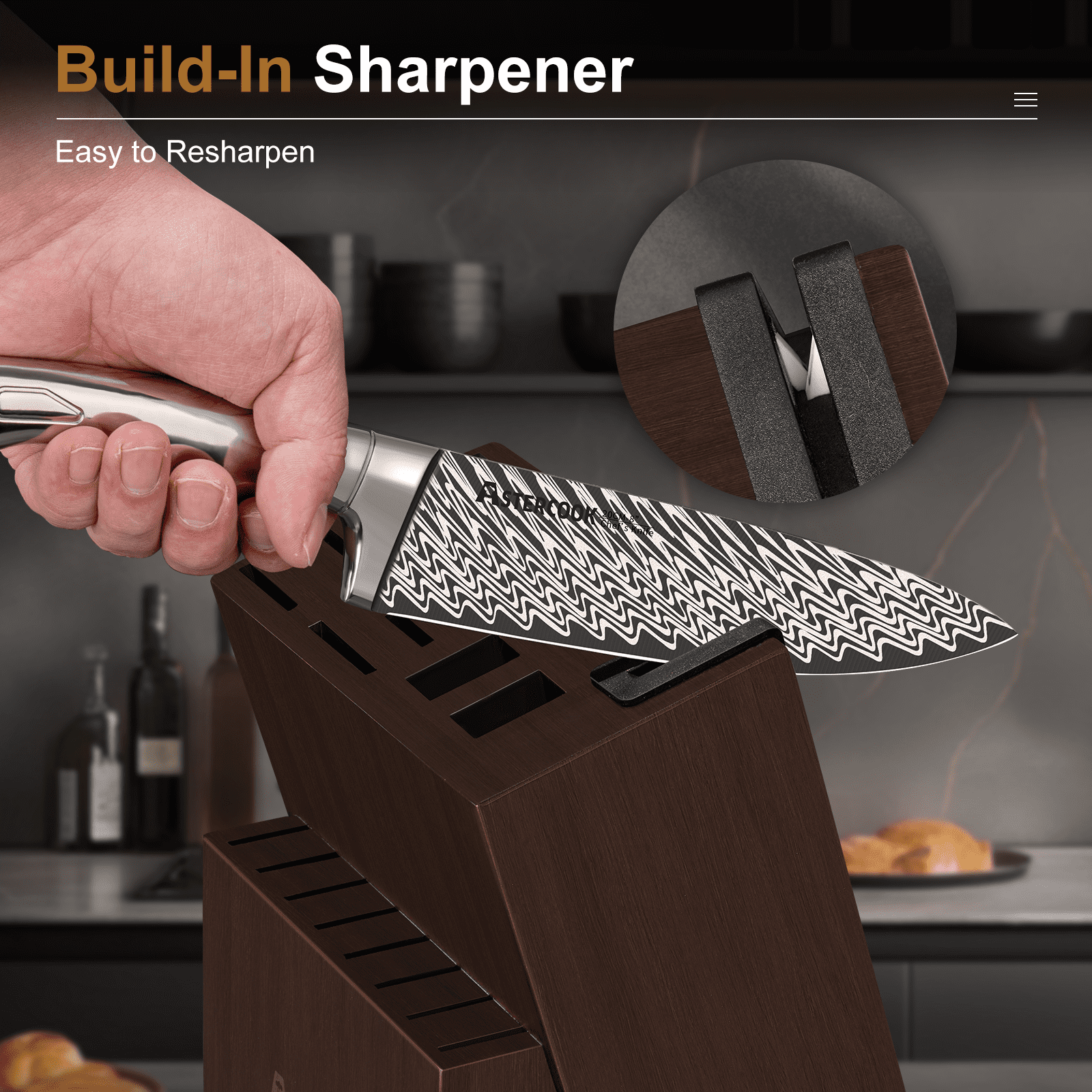 Astercook 20 Pcs Kitchen Knife Set with Block, Full Tang Knives Sets German Stainless Steel, Builtin(图5)