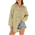 thumbnail image 6 of Frostluinai Womens Oversized Button Down Shirts Long Sleeve Lapel Collar Waffle T Shirts Solid Casual Loose Fall Cardigans with Pockets, 6 of 7