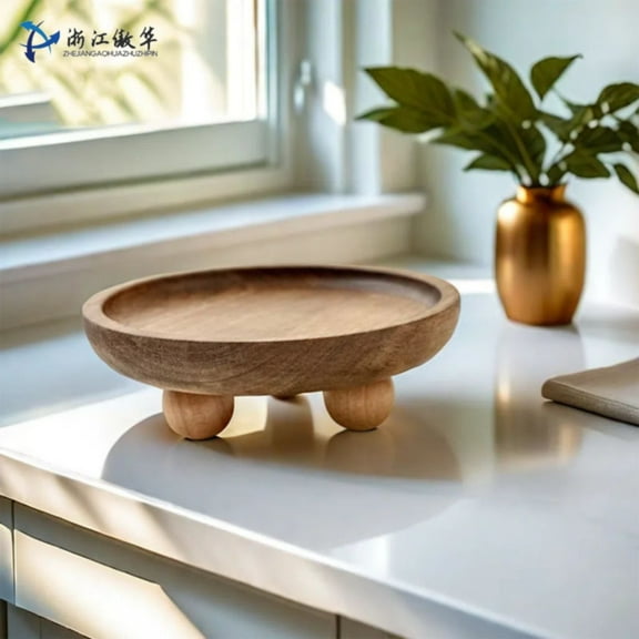 1 Pc Display Stand Round Acacia Wood Stand for Display Wooden Stand for Kitchen, Bathroom Counter, Plant Stand, 5.12x1.77 Inch, Brown