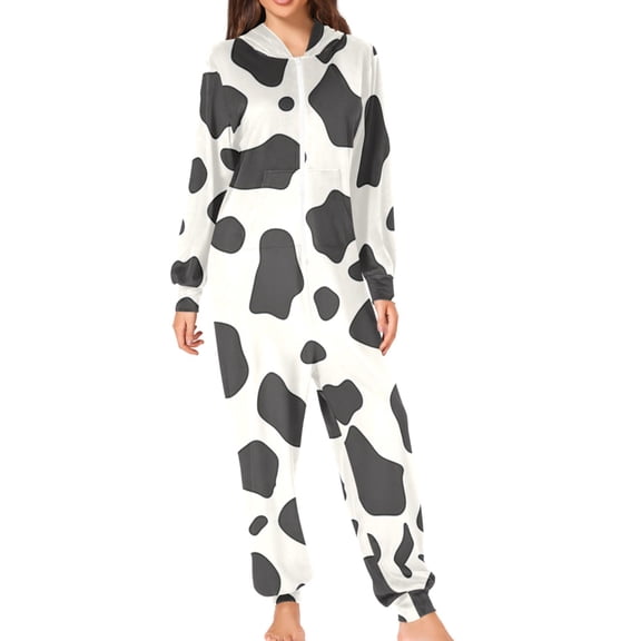 Cow Spots Adult's Hoodie Onesie Jumpsuit One-Piece Pajamas with Zipper Unisex for Holiday S