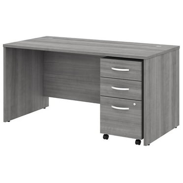 Pemberly Row Engineered Wood 60W x 30D Office Desk w/ Mobile File Cabinet - Gray