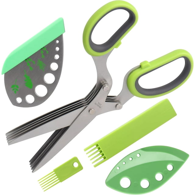 LUVCOSY 5 Packs Herb Scissors Set - 5 Blades Herb Scissors with Herb Stripping Tool, 2 Packs Herb Cutter Tools with Safe Cover, Cool Kitchen Gadgets for Cutting Fresh Garden Herbs