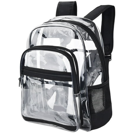 Heavy Duty Clear Backpack See Through PVC Stadium Security Transparent Workbag School Bag with Reinforced Shoulder Straps and Breathable Mesh Back,