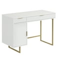 thumbnail image 6 of Nathan James Jacklyn White Modern Computer Desk, Workstation or Writing Desk for Small Spaces with Drawers and Cabinet Storage, White/Pale Gold, 6 of 8