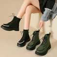 thumbnail image 6 of Lovskoo 2024 Combat Boots Womens Fall And Winter Round Toe Platform Boots Plus Velvet British Style Shoes Lace-Up Mid-Calf Comfortable Korean Style Booties Green, 6 of 6