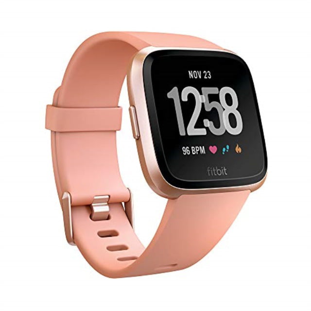 rose gold fitbit versa with black band