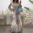 thumbnail image 3 of Aueoeo Womens Maxi Dress Long Sleeve Crew Neck Dresses Boho Chiffon Floral Printed Long Party Dresses with Belt, 3 of 5