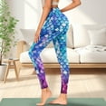 thumbnail image 3 of COEQINE Women Full-Length Yoga Pants with Pockets High Waisted Tummy Control 4-Way Stretch Athletic Leggings Buttery Soft No See Through Tights, Blue Violet Mermaid Scales, XL, 3 of 7