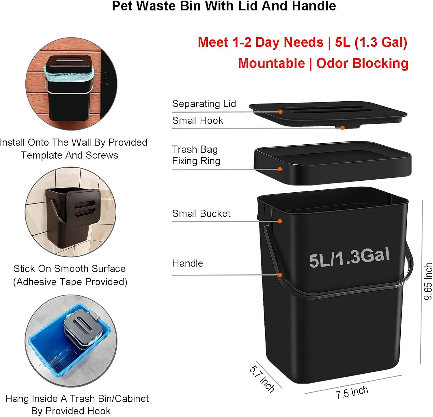 2 Poop Bag Dispensers + 1 Mini Trash Can + 10 Rolls + 1 Trash Bag Roll
