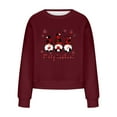 thumbnail image 4 of IROINNID Women's Long Sleeve Sweatshirt Round Neck Mid-Length Leisure Christmas Print Pullover Sweater, Wine, 4 of 4