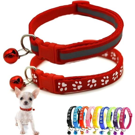 Dog Collar with Bell, 1 / 2-Pack Puppy Collar Reflective Cat Collar Nylon Soft Adjustable Buckle for XS XSmall Extra X-Small Tiny Boy Girl Pets Female Male Kitten Yorkie Teacup Chihuahua Small