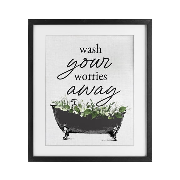 Wash Worries Away Herbs Black Framed Print Under Glass, design by Lettered and Lined